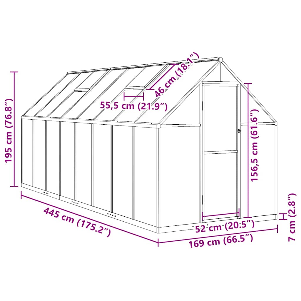 Greenhouse with Foundation Frame Anthracite 445 x 169 x 195 cm Aluminum