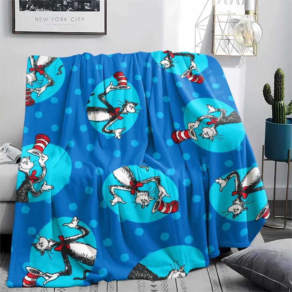 The Cat in the Hat,pattern Flannel Blanket, High quality Comfortable for All Seasons, Home Decor, Warmth and Comfort, Perfect for Gifts.