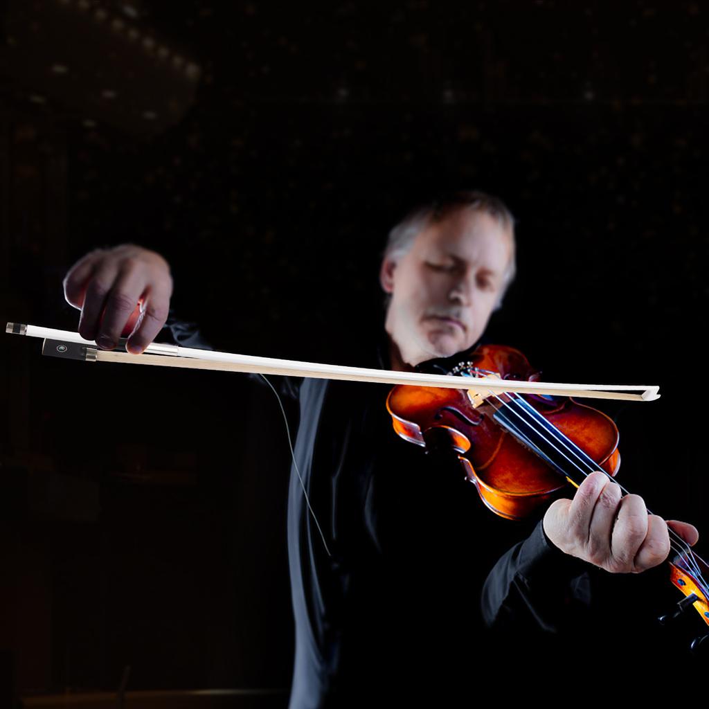 4/4 Violin Fiddle Bow Carbon Fiber Round Stick Ebony Frog White Horsehair Well Balanced Violin Bow