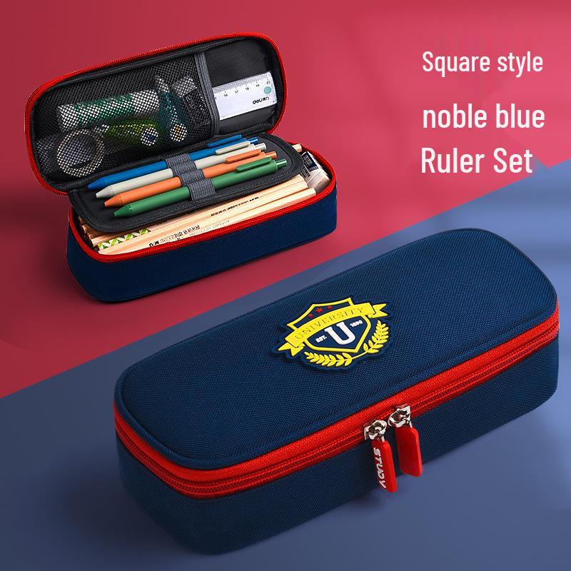 Британский стиль трехслойный холщовый пенал - Вместительная сумка для канцелярских товаров для студентов