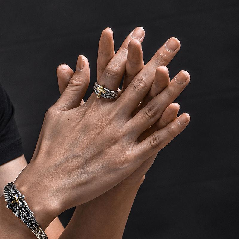 European and American Feather Cross Ring Men's and Women's Fashion Design Trendy Ring