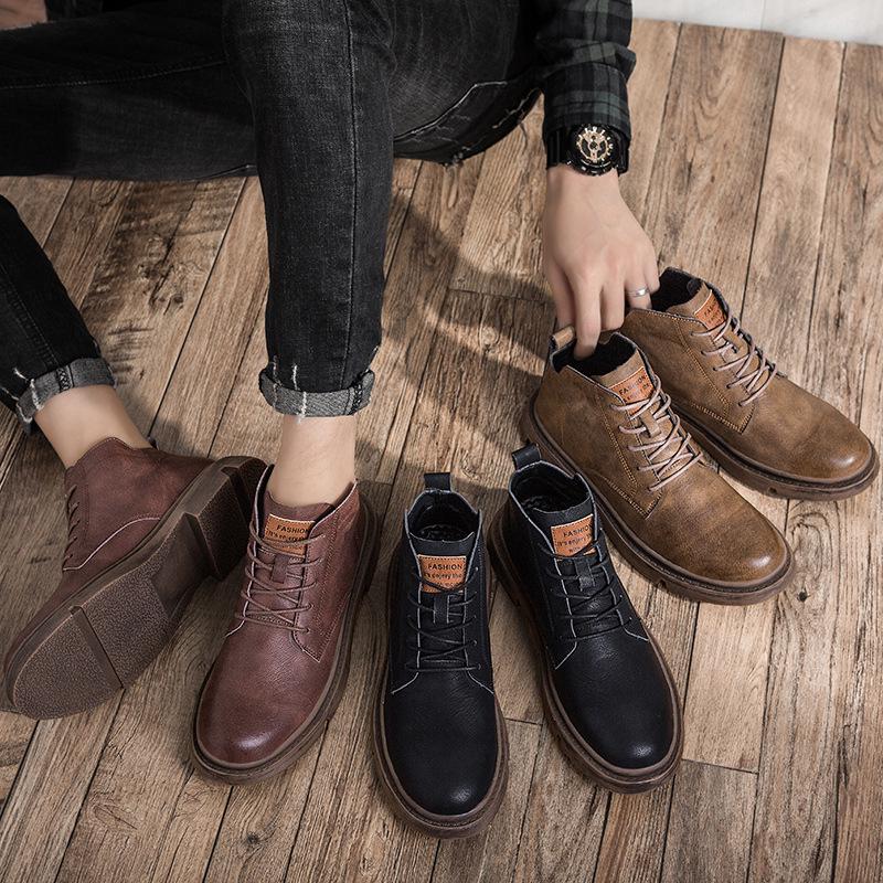 Мужские кожаные ботинки Martin средней высоты — повседневная рабочая обувь в британском стиле на весну/осень