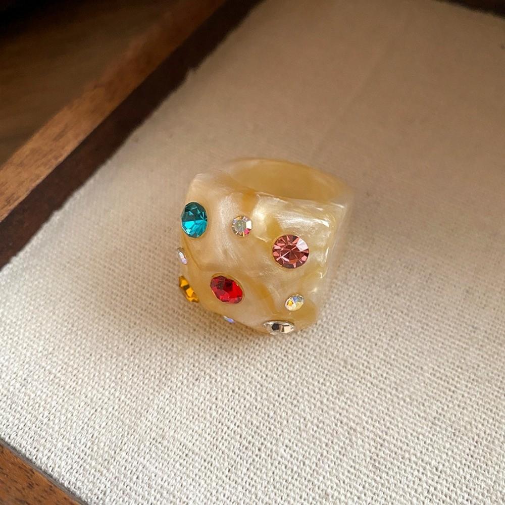 Геометрическое кольцо конфетного цвета Корейский стиль Большое однотонное кольцо-купол Кольцо из смолы со стразами Ювелирные изделия Подарки