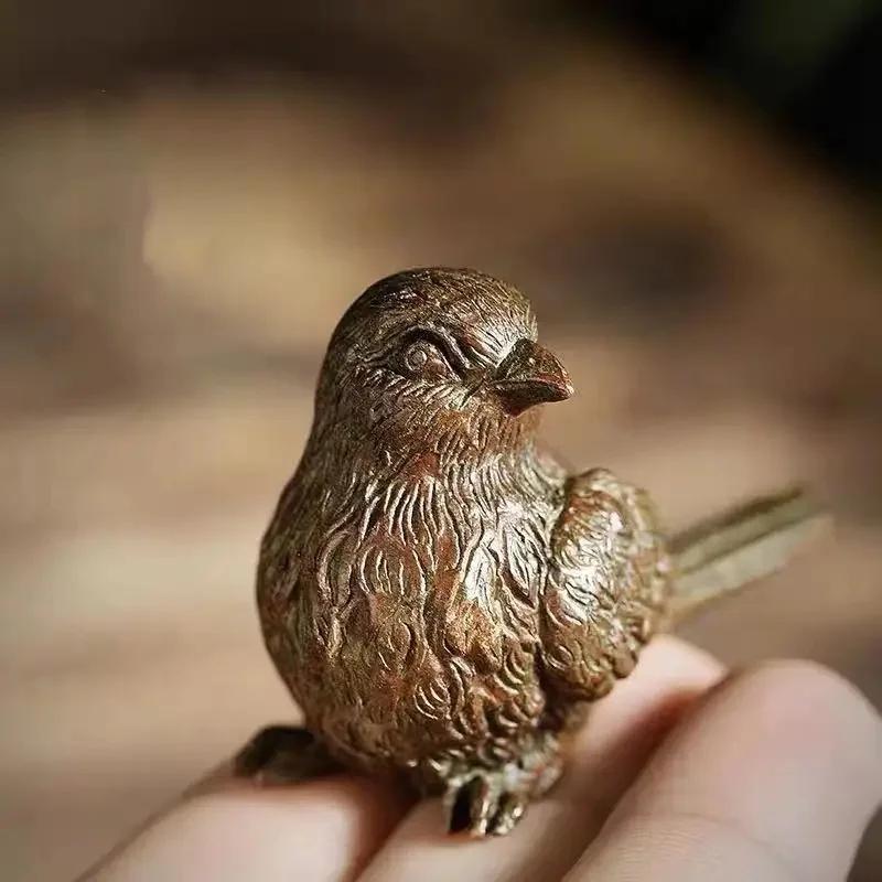 Маленькая статуэтка воробья, металлическое украшение для стола для чая или питомца, аксессуары для украшения дома, фигурки птиц и животных в стиле ретро, миниатюры для рукоделия