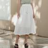Casual Cotton Linen Elastic Waist Skirts Summer All Match Loose Solid Color Tie Women Skirts