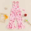 Toddler Girls Romper Jumpsuit Bowknot Print Sleeveless Overalls Kids Valentine's Day Clothes