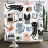 Cat Printed Shower Curtain Cartoon Animal Bath Curtains Bathroom For Bathtub Bathing Cover Shower Curtains with 12 Pcs Hooks