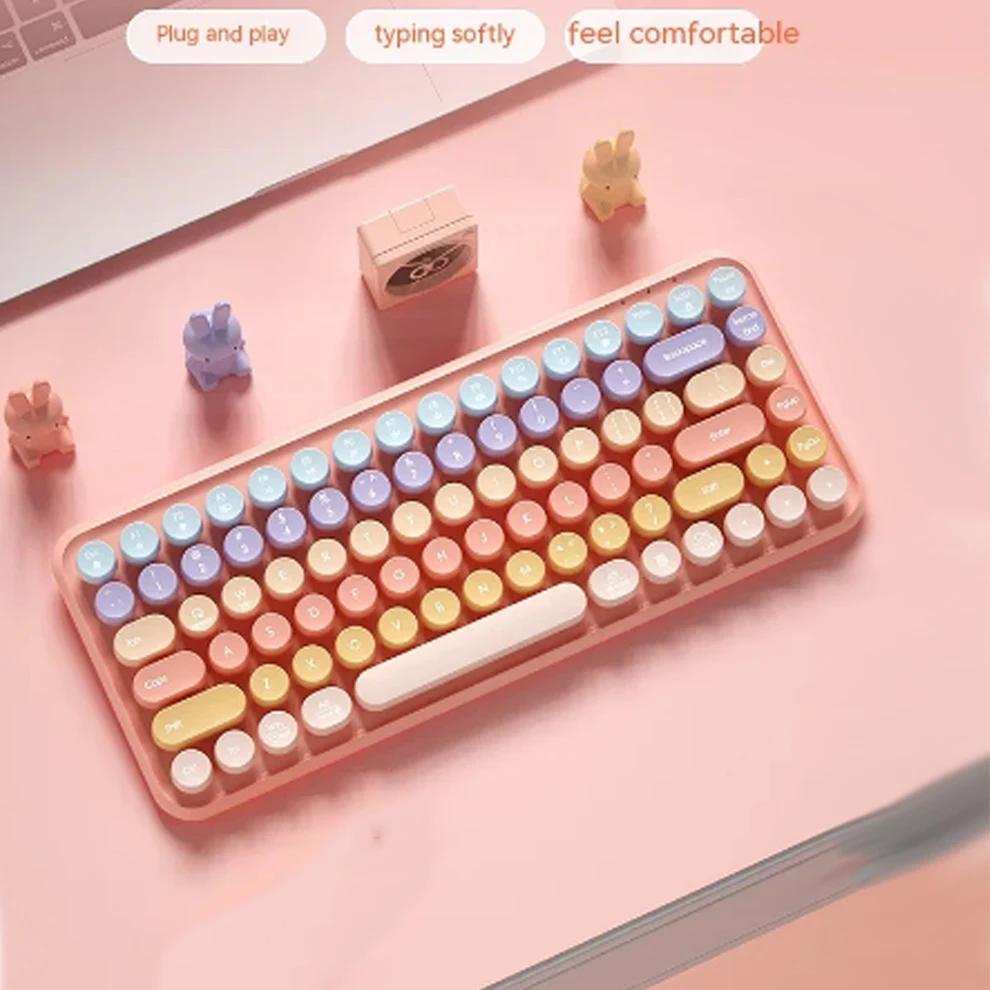 Wireless Bluetooht Keyboard Cute Colorful 85 Round Keycap Rechargeable Compact Mute Keyboard for Computer, Mac, Desktop, Laptop