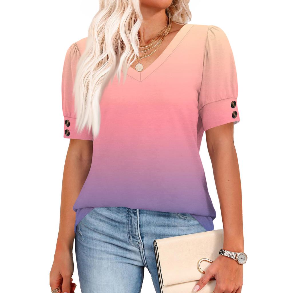 Женские топы с коротким рукавом, рубашки на пуговицах, V-образный вырез, модные наряды, блузки, повседневные