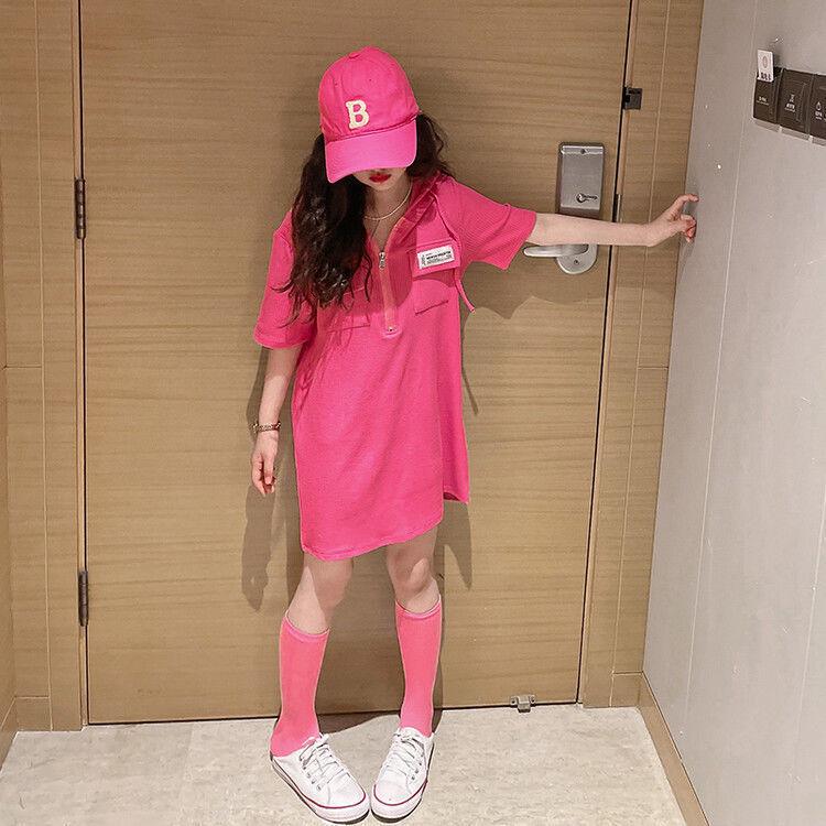 Платье принцессы в корейском стиле с капюшоном для девочек - с короткими рукавами, летний стиль футболки для детей