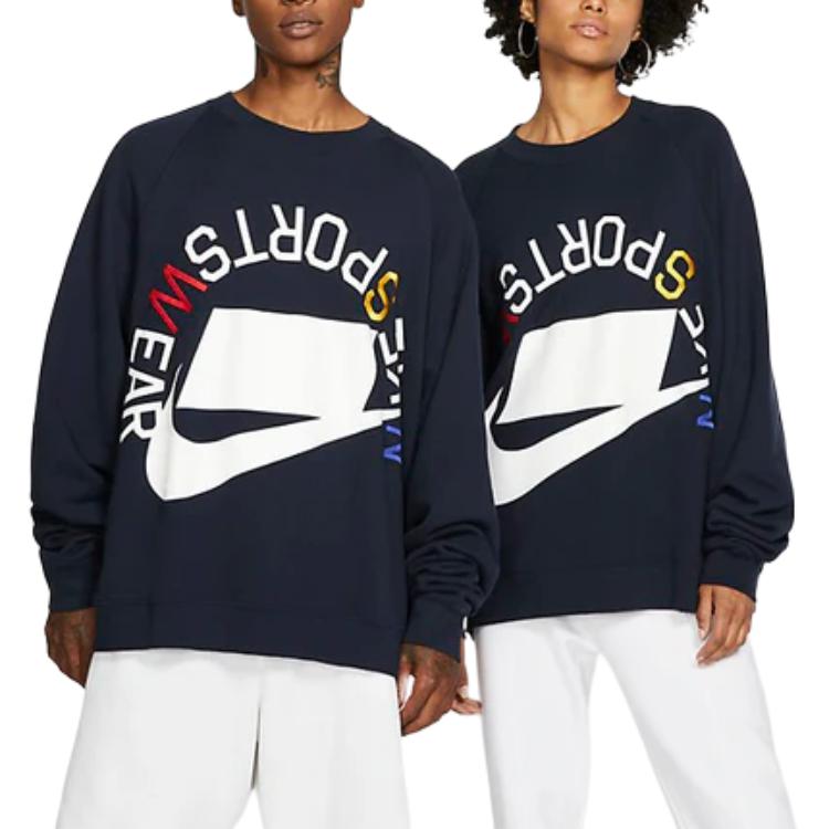 Nike Сплошной цветной свитер с буквенным принтом и круглым вырезом, мужской свитер, темно-синий AR1622-475