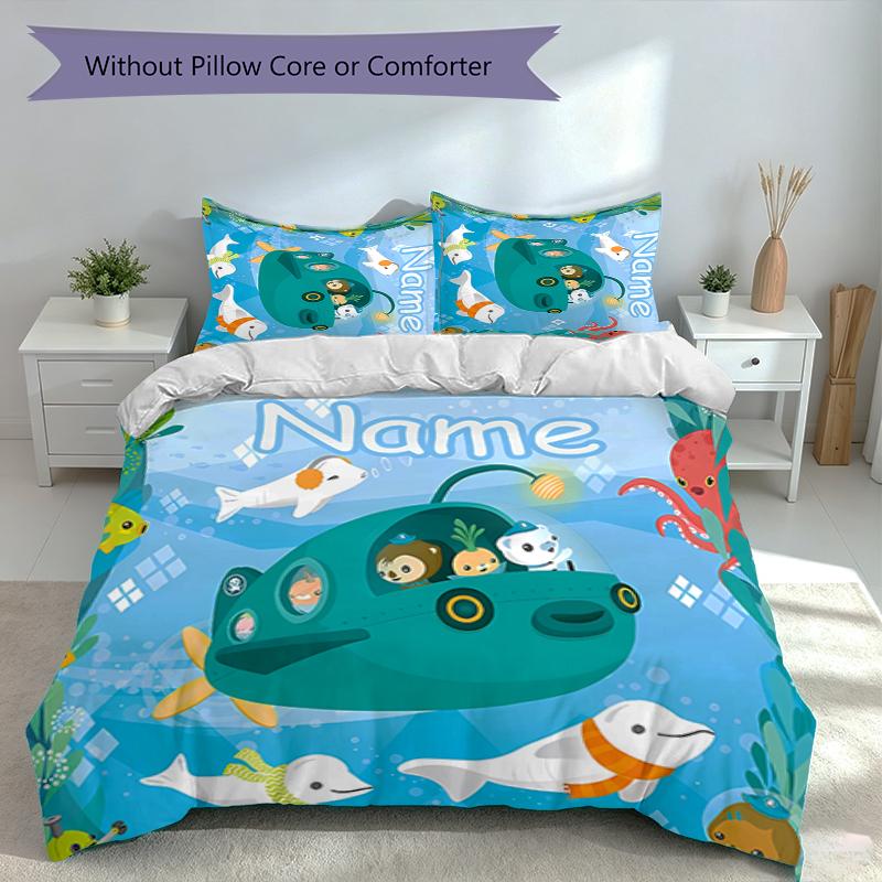 3pcs Custom Name Octonauts Bedding Set,Includes 1 Duvet Cover and 2 Pillowcases,All-season Bedroom Decor