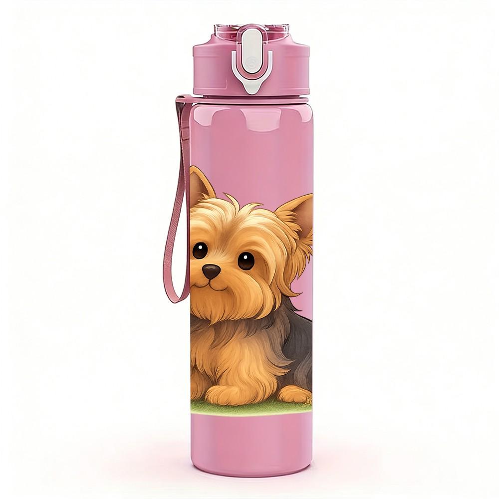 1PC Small Yorkshire Terrier Dog Print 750ml Color Plastic Sports Water Bottle Leakproof Flip Straw Lid Suitable for Sports Office Home Use