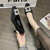 Coarse Heel French Rhinestone Square Head Shallow Mouth Single Shoes Women's Summer 2025 New French Temperament High Heels Dinner Shoes