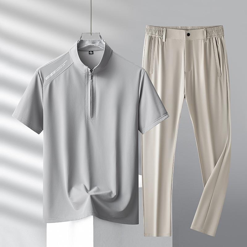 Летняя футболка с короткими рукавами Ice Silk Suit мужской повседневный спортивный комплект из двух предметов мужской спортивный костюм