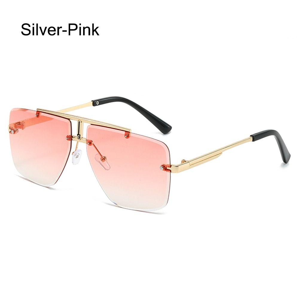 Oversized Double Bridge Frameless Sunglasses Vintage Square Frame Men's Shades Outdoor Gradient Lens UV Protection Sun Glasses