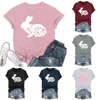 Женская модная пасхальная принтованная повседневная плиссированная круглая футболка с коротким рукавом