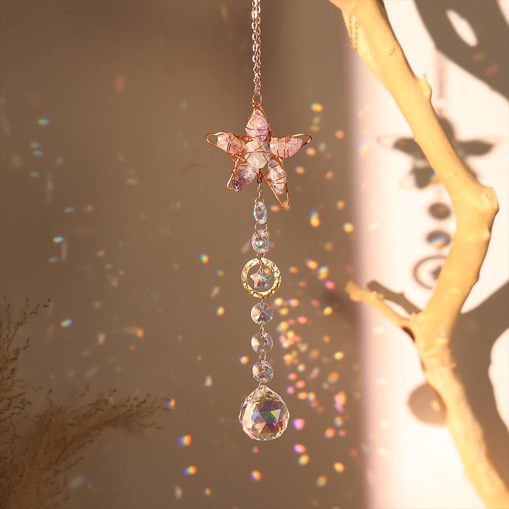Crystal Wind Chime Suncatcher Bedroom Balcony Patio Sun Moon Prism Pendant Good Home Hanging Prisma Garden Art Decorations