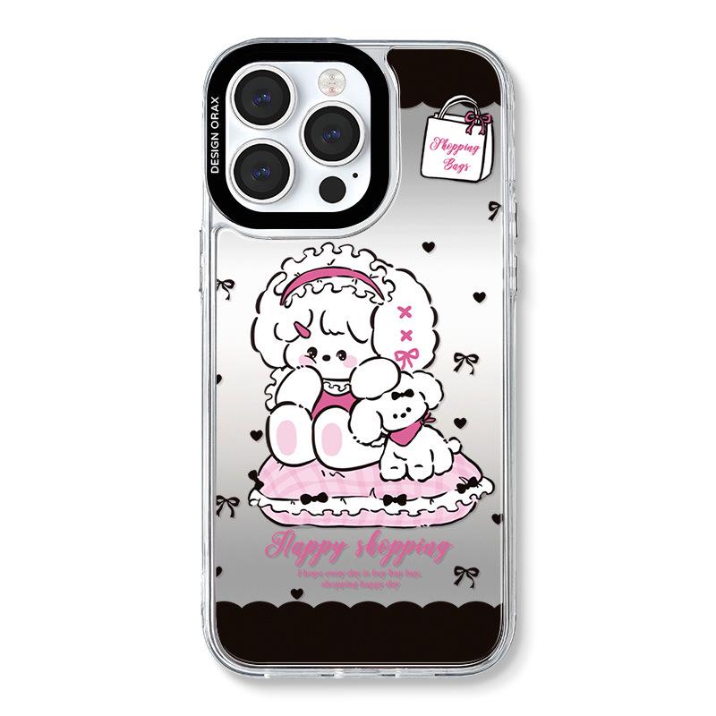 Чехол для iPhone Zhitai: Мультяшный дизайн, Браслет, Зеркало три-в-одном для iPhone 12/13/14/15 Pro Max Защитный чехол