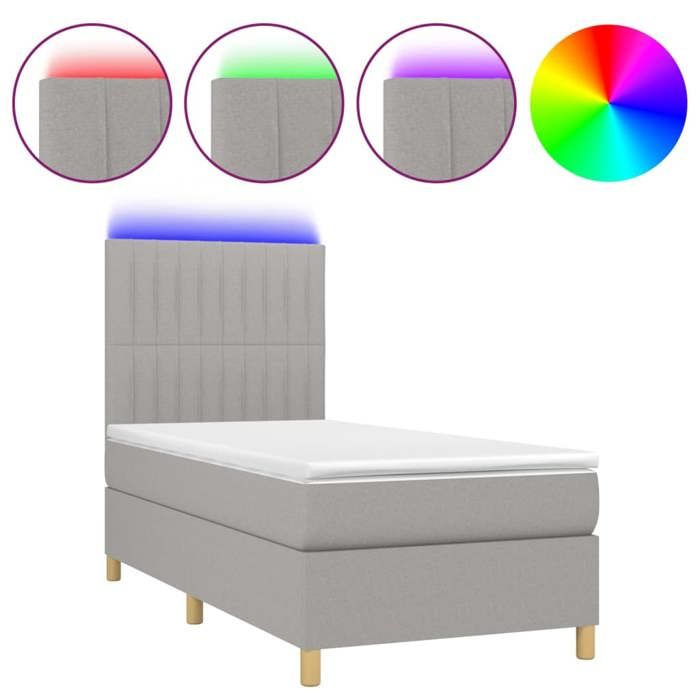 VidaXL Slat Bed Base with Mattress and LED, Upholstered Bed, Single Bed, Adult Bed for Interior Bedroom, 3135565