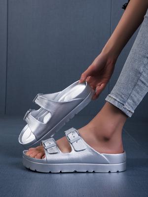 Модные тапочки Легкие тапочки с пряжкой на толстой подошве Женские летние шлепанцы на платформе Женские мягкие EVA уличные шлепанцы