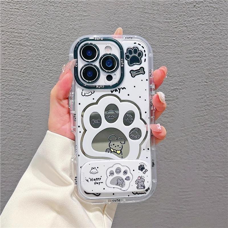 Cute Cat Claw for IPhone16promax Cream Mirror Phone Case Oil Painting for Apple15 Cartoon14