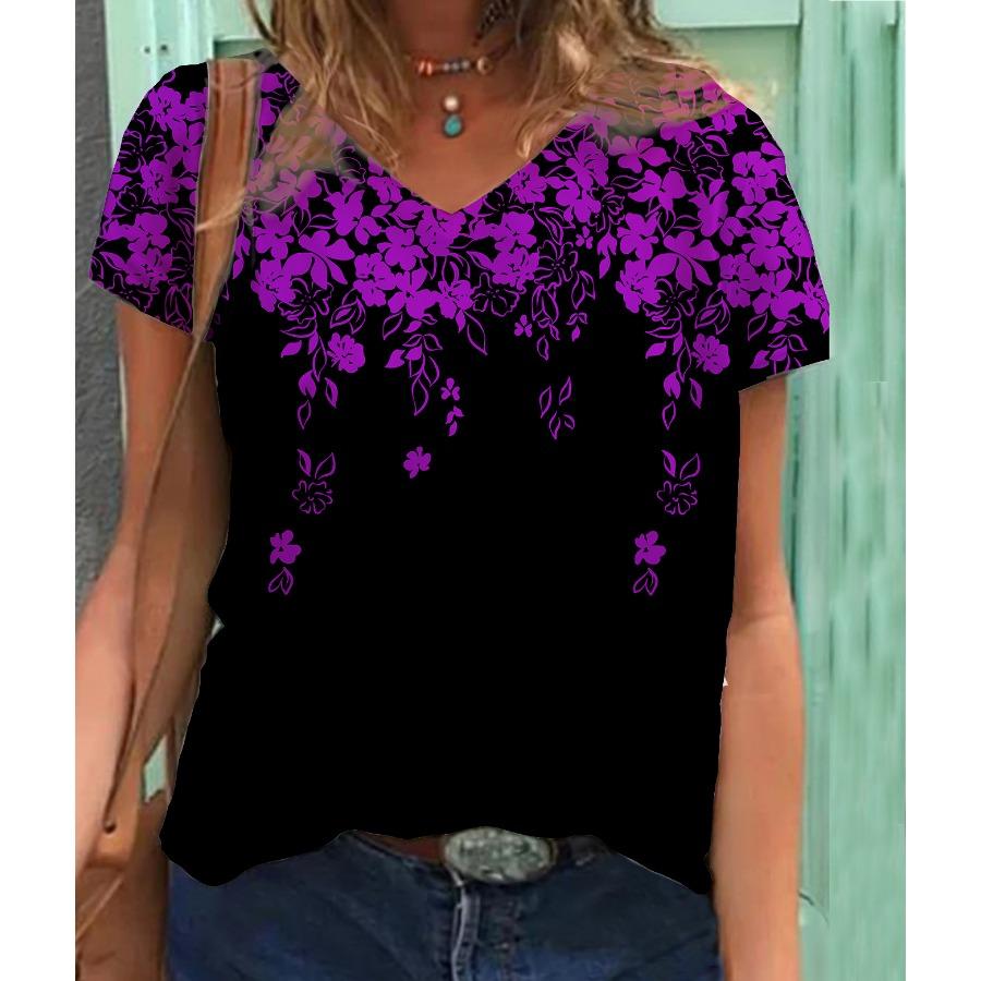 Butterfly Themed 3D Printed T-shirt V-neck 3D Printed Women's Short Sleeved T-shirt Top