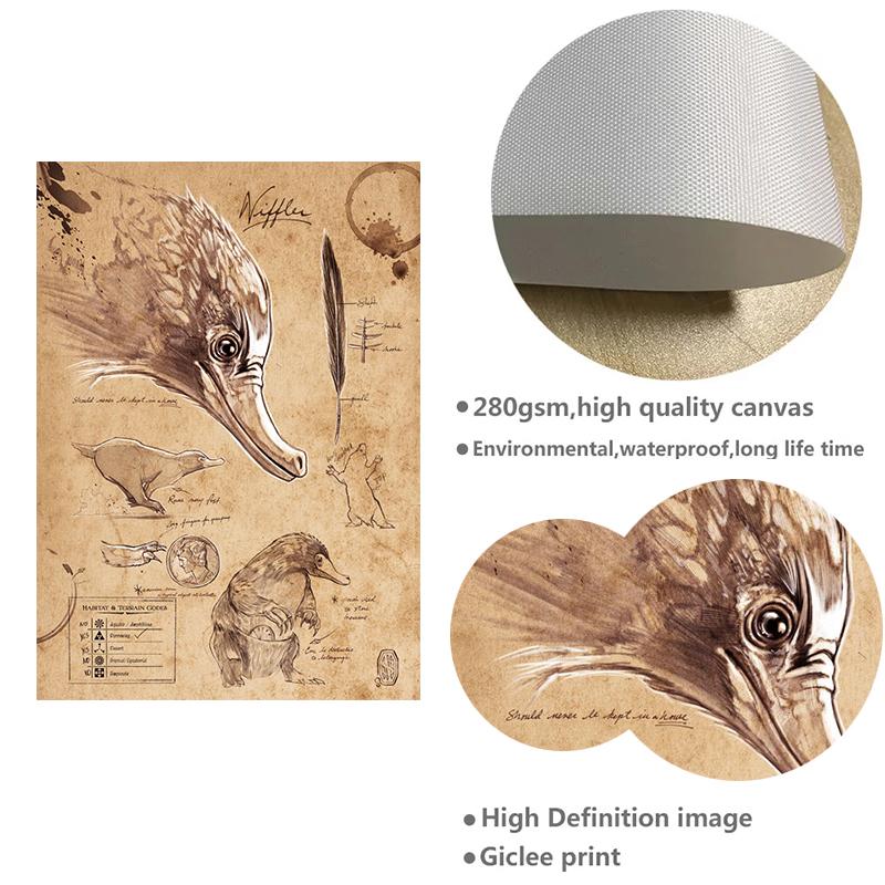 Винтажный эскиз монстра полевые заметки плакаты с совой динозавр Магия Волшебный мир животные холст картины настенная художественная роспись домашний декор