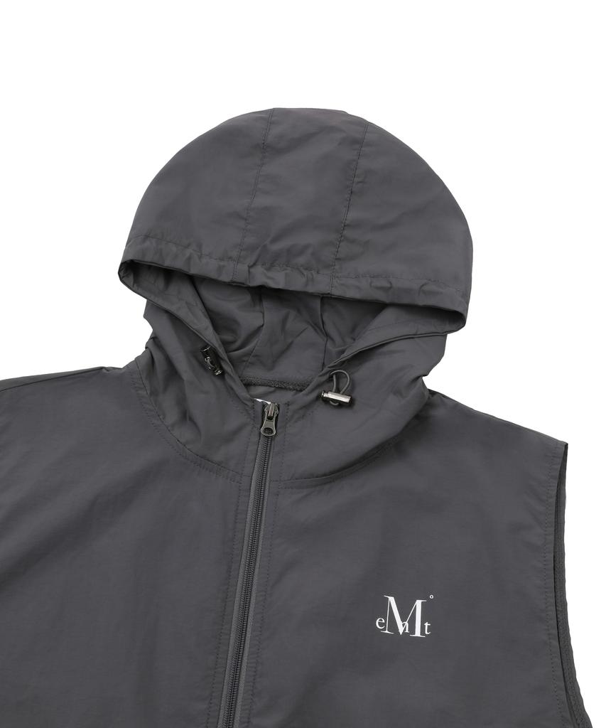 Mucent Tech Nylon Hooded Vest Sleeveless Anorak Windbreaker Vest (Black, Charcoal)