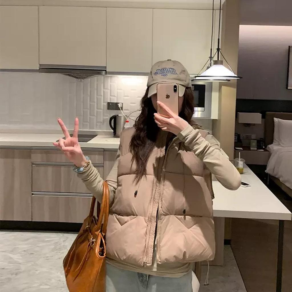 European and American women's sleeveless cotton clothes, light down cotton vest, winter hooded thickened warm short vest women