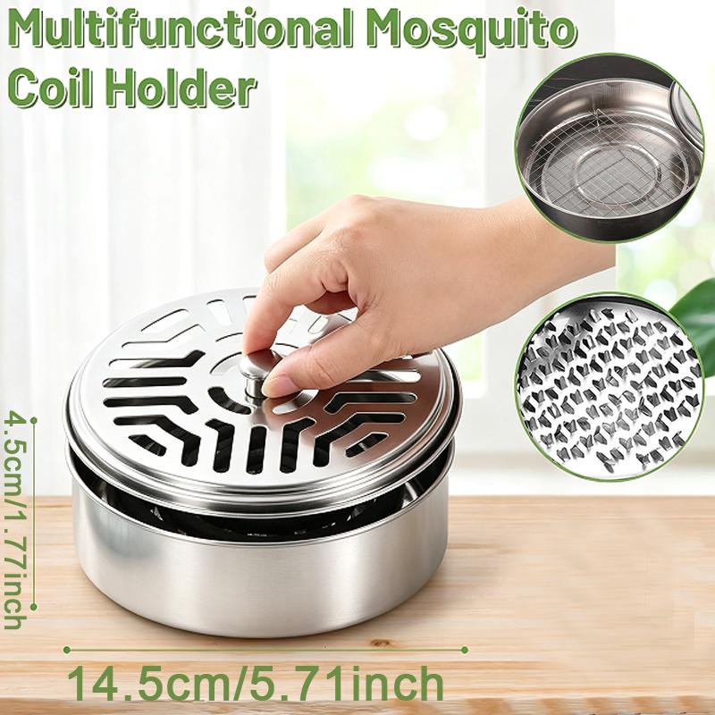 Mosquito Coil Holder Metal Mosquito Repellent Coil Holder with Lid Portable Incense Coil Burner for Outdoor Camping Patio Party