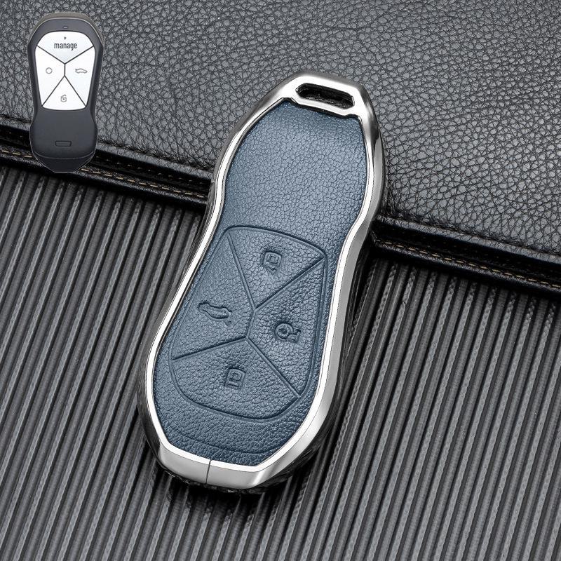 Кожаный чехол для ключа автомобиля с хорошим сигналом для Xiaopeng P7 G9 G3 P5 - Металлический, полная защита, двусторонняя защита
