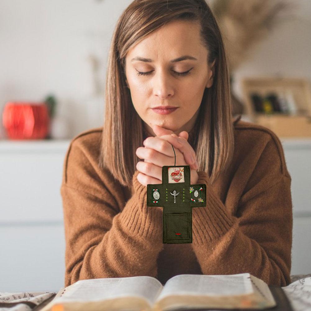 2/1PCS Portable Blessings Shrine With Cross Inside Prayer Quilt Handmade Sew Colorful Quilts Remembrance Christian Prayer Gifts