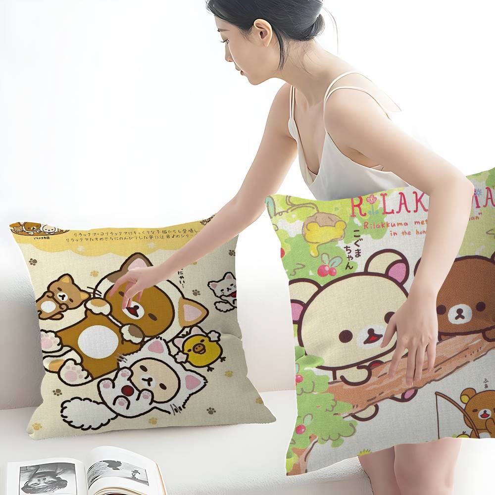 Cartoon Rilakkuma Decorative Room Aesthetics Pillow Case Home Decor Bedroom Sofa Bed Couch Pillow Cover 45X45