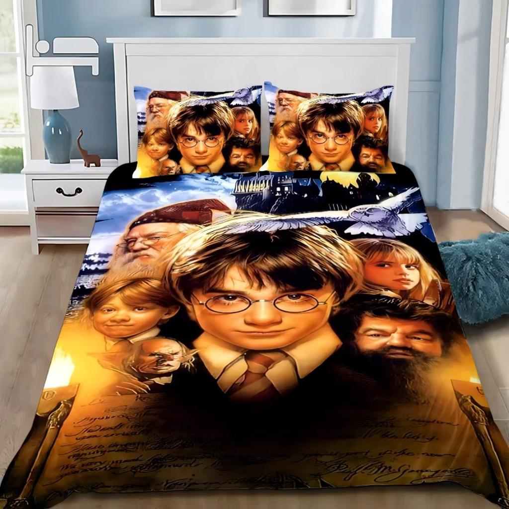 Duvet Cover Set Magic Wizard Themed 2/3 Piece Bedding Set For Teens Boys H-Harrys Bedroom Decor Single Twin Full Queen Size