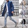 Men Woolen Coat Lapel Long Sleeve Mid-length Overcoat Solid Color Single Breasted Long Outwear with Side Pockets