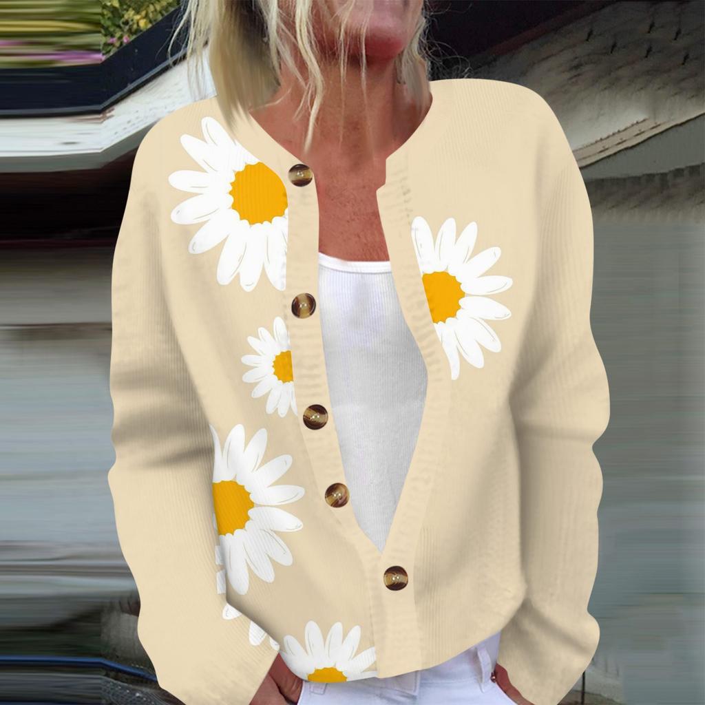 Women's Fashion Long Sleeve Christmas Snowman Snowflake Print Jacket Cardigan