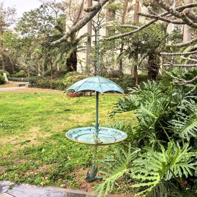Wrought Iron Hanging Bird Feeder with Umbrella - Outdoor Garden and Balcony Decor