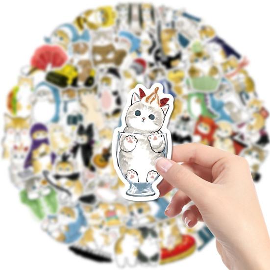 50Pcs Stationery Stickers Self-adhesive Waterproof Removable Tear-resistant Decorative Cute Cat Laptop Stickers Daily Use