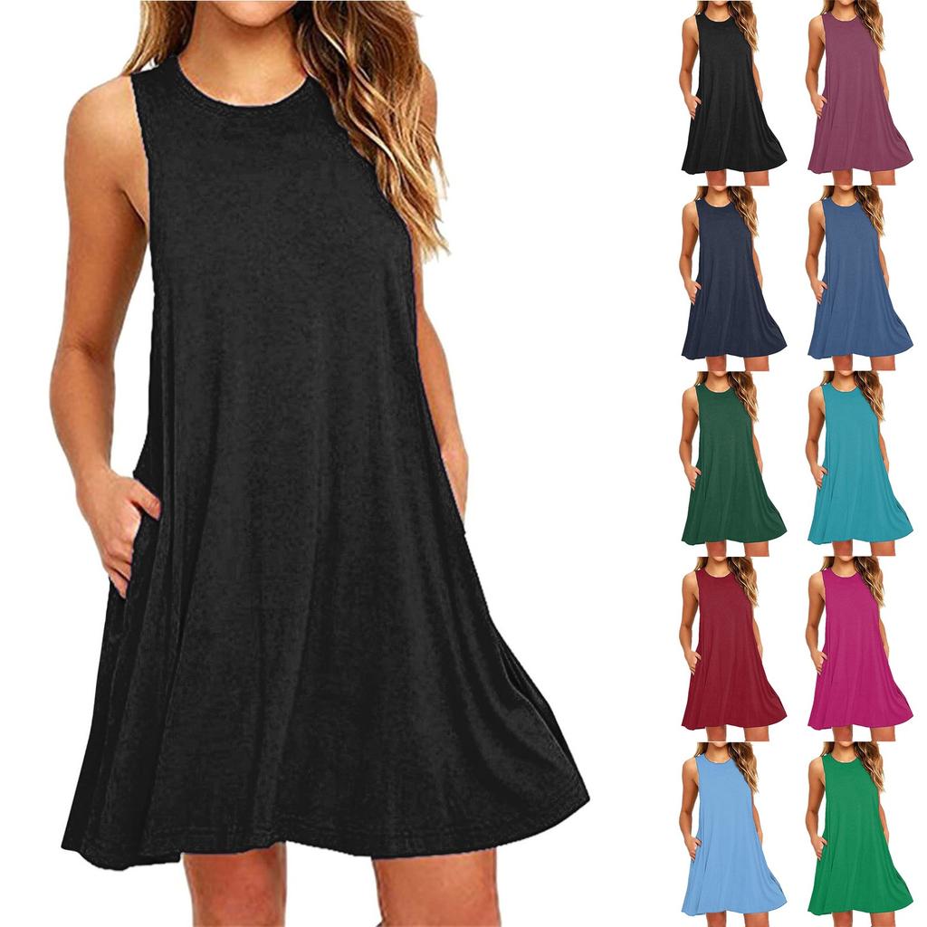 Summer Dresses For Women Beach Cover Up Tshirt Sundress Casual Sleeveless Short Dresses Tank Dress