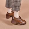 Round Head Thick Heel Small Leather Shoes Women's Shoes Spring New Models First Layer Cowhide Lace-up Middle Heel Single Shoes College Style