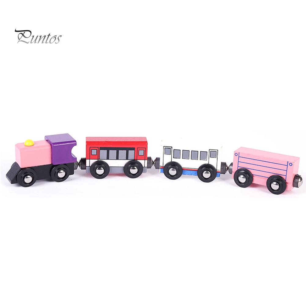 Деревянные детские игрушки Puntos, 4 шт., магнитная миниатюрная модель вагона поезда, развивающая игрушка в подарок