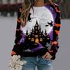 Spring and Autumn Round Neck Halloween 3D Printed Top Fashionable Casual Long Sleeved Women's T-shirts