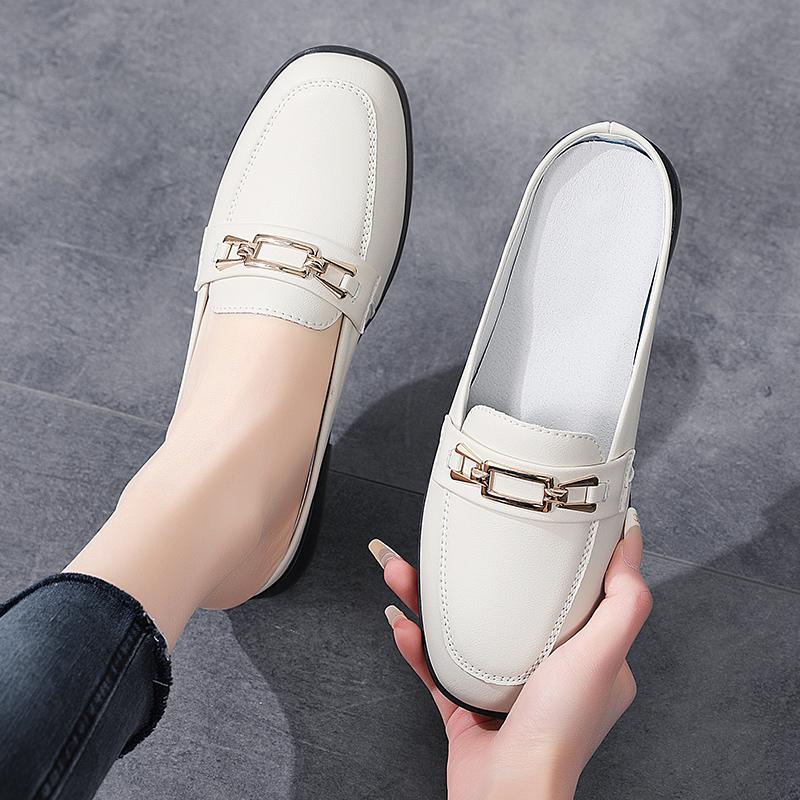 Fashion New Spring and Summer Half Slippers Leather Women Casual Flat Shoes Light Non-slip Walking Large Size Women Sandals Single Shoes
