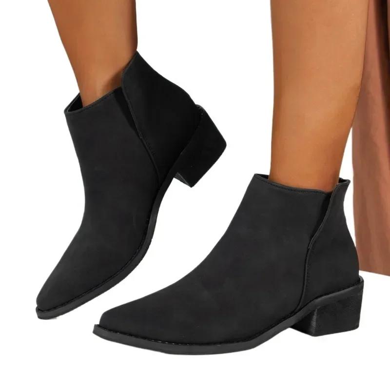 2024 Plus Size Shoes for Women Ankle Women's Boots Concise Modern Boots Women Pointed Toe Slip On Square Heel Ladies Shoes