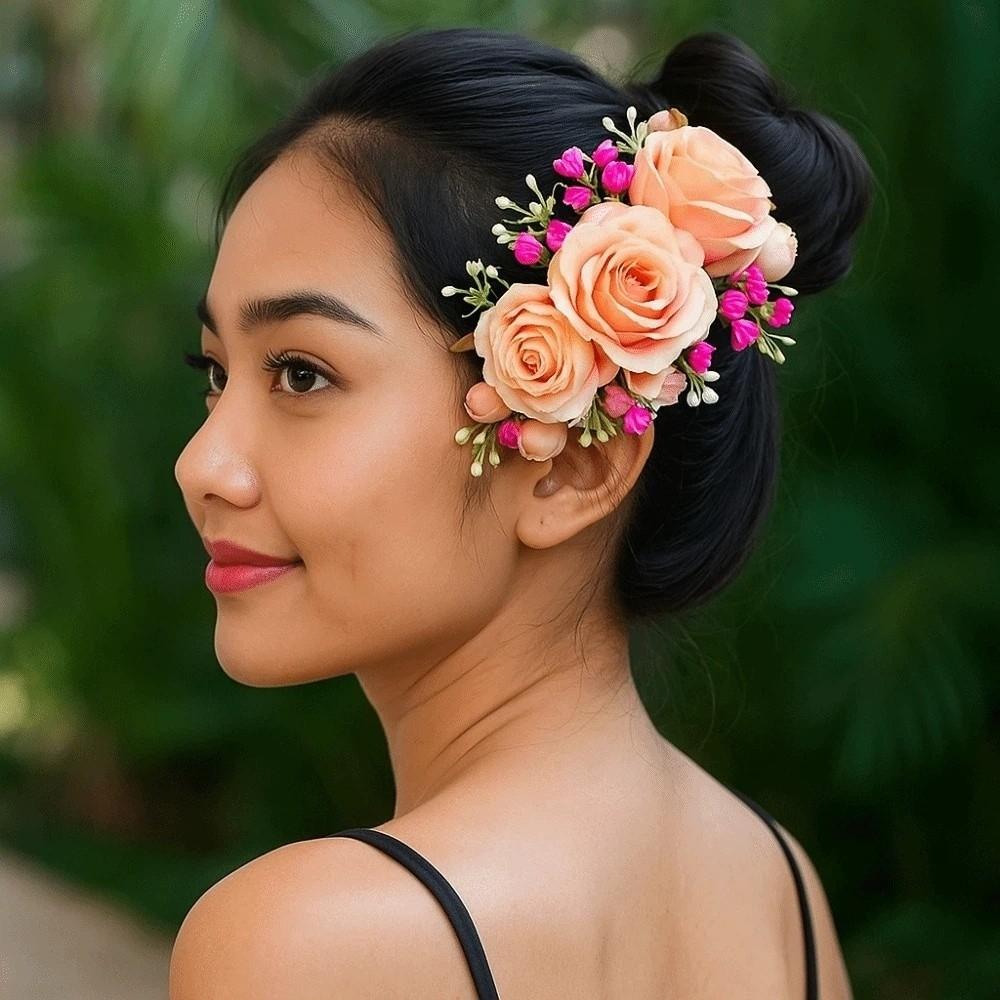 Sweet Flowers Hairpin Rose Chignon Hair Clips Handmade Rose Hair Comb  Party