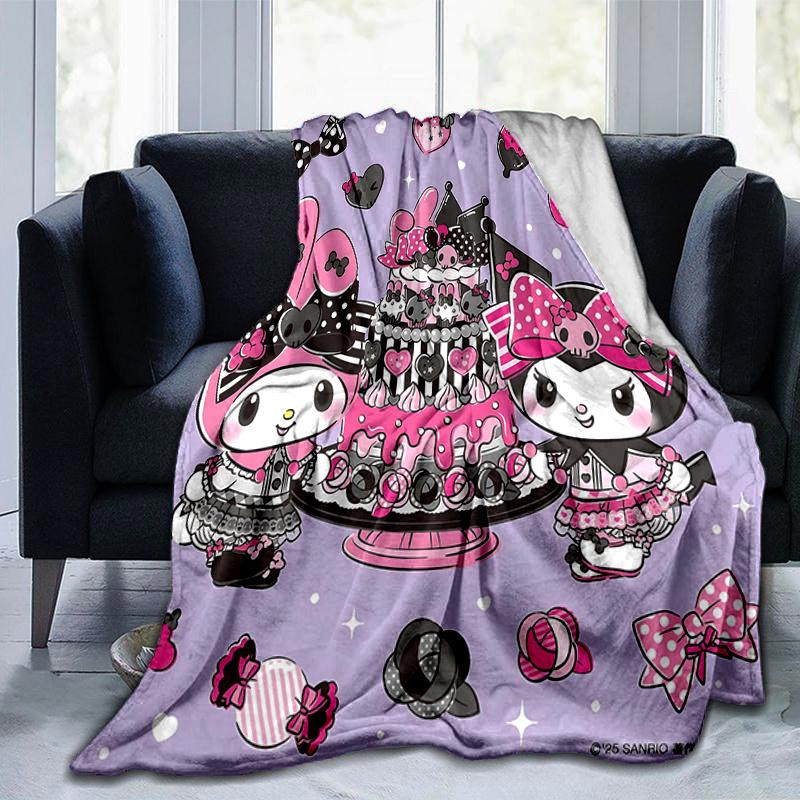 1pc My Melody and Kuromi Celebrate Blanket, Soft Throw for Room Decor, Perfect Gift for Family and Friend, Living Room, Travel, Camping, Car Blankets,
