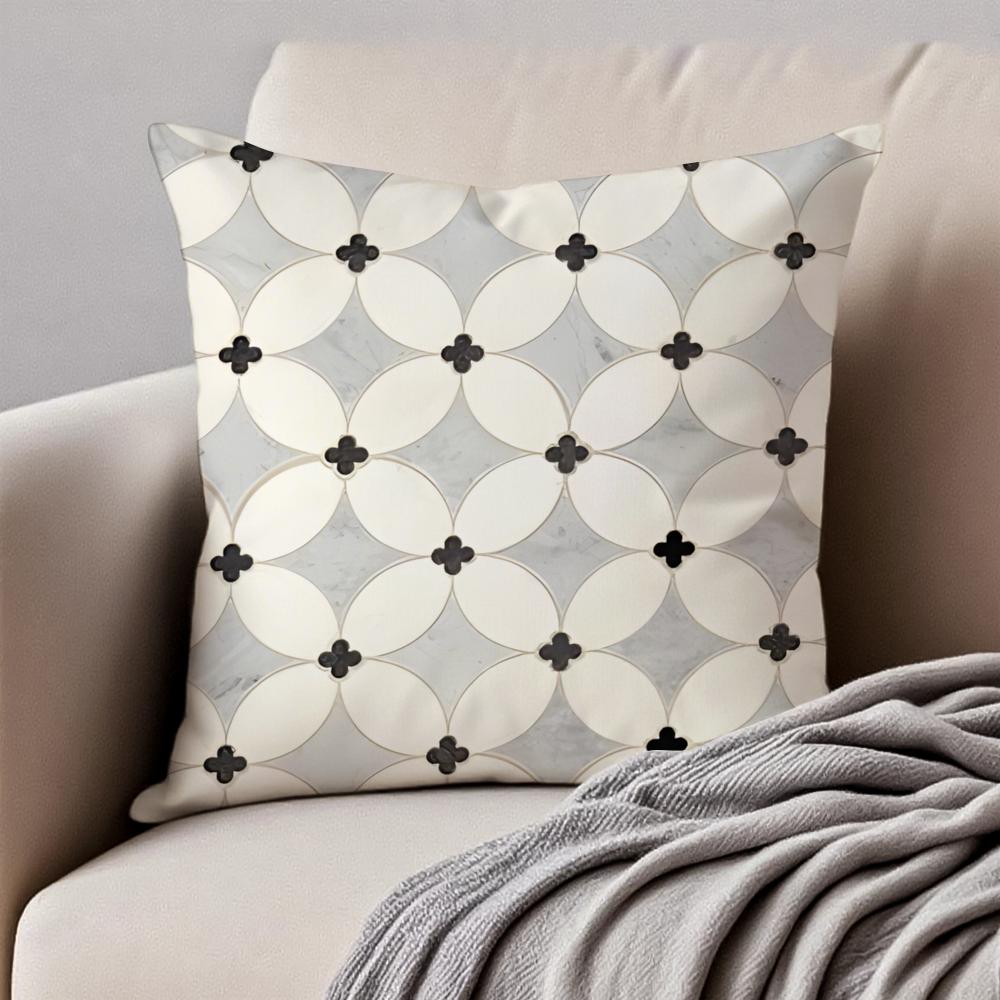 Retro Geometric mosaic tiles Cushion Cover Pillowcase Antidustmite Invisible Zipper Short Plush Sofa Cushion
