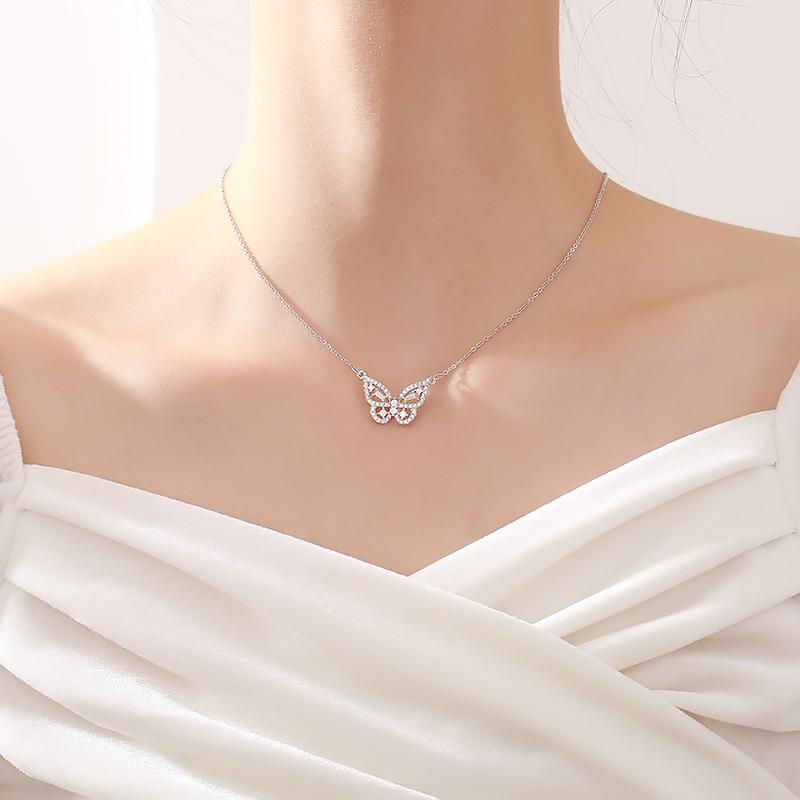 ANENJERY Cubic Zircon Butterfly Charm Necklace for Women Choker Wedding Engagement Jewelry Gift S-N707