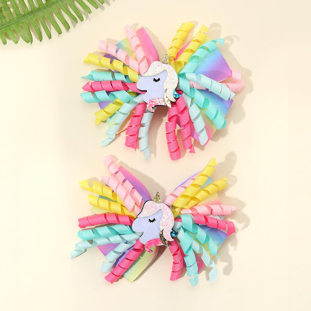 2Pcs New Cute Ice Cream Roll Flower Hair Clip Rainbow Ribbed Hair Accessories Children Girl Hair Card Cartoon Unicorn Clip Gift